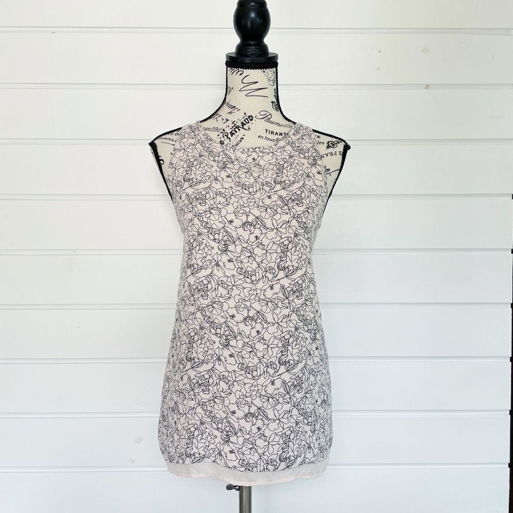 Lila Rose Women's Cream Black Floral Back Split Tank Top Size Medium